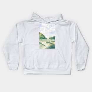 Watercolor Green Fields Kids Hoodie